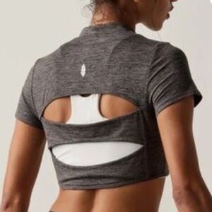 Free People Gray Frosty Morning Cutout Athletic Crop Top